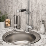 EDELSTAHL SPÜLE RUND SPÜLE KÜCHEN SPÜLE EINBAU SPÜLE 49 / EDELSTAHL KÜCHENSPÜLE RUNDSPÜLE WASCHBECKEN EINBAUSPÜLE SPÜLE + GROßES ZUBEHÖR SPÜLBECKEN - 1
